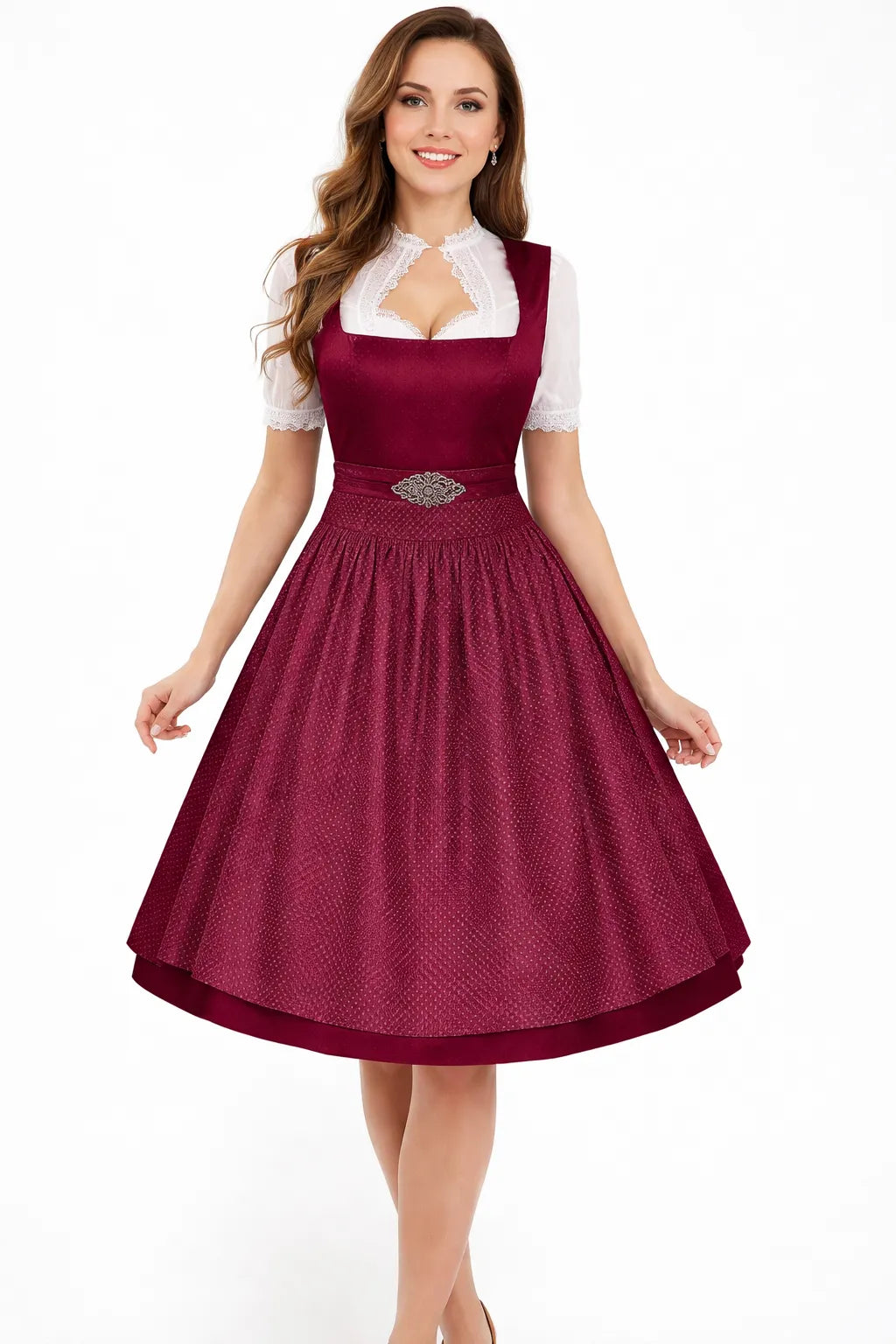 Women's Dirndl Dress Set with Stand Collar Blouse and Skirt