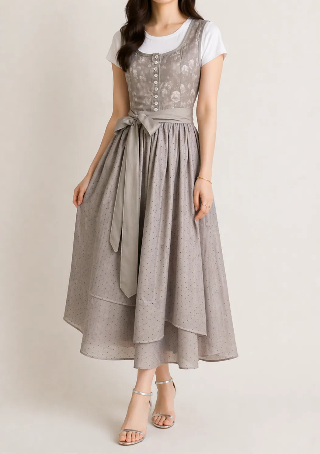Women's Dirndl Dress with Lace Sleeves and Waistband