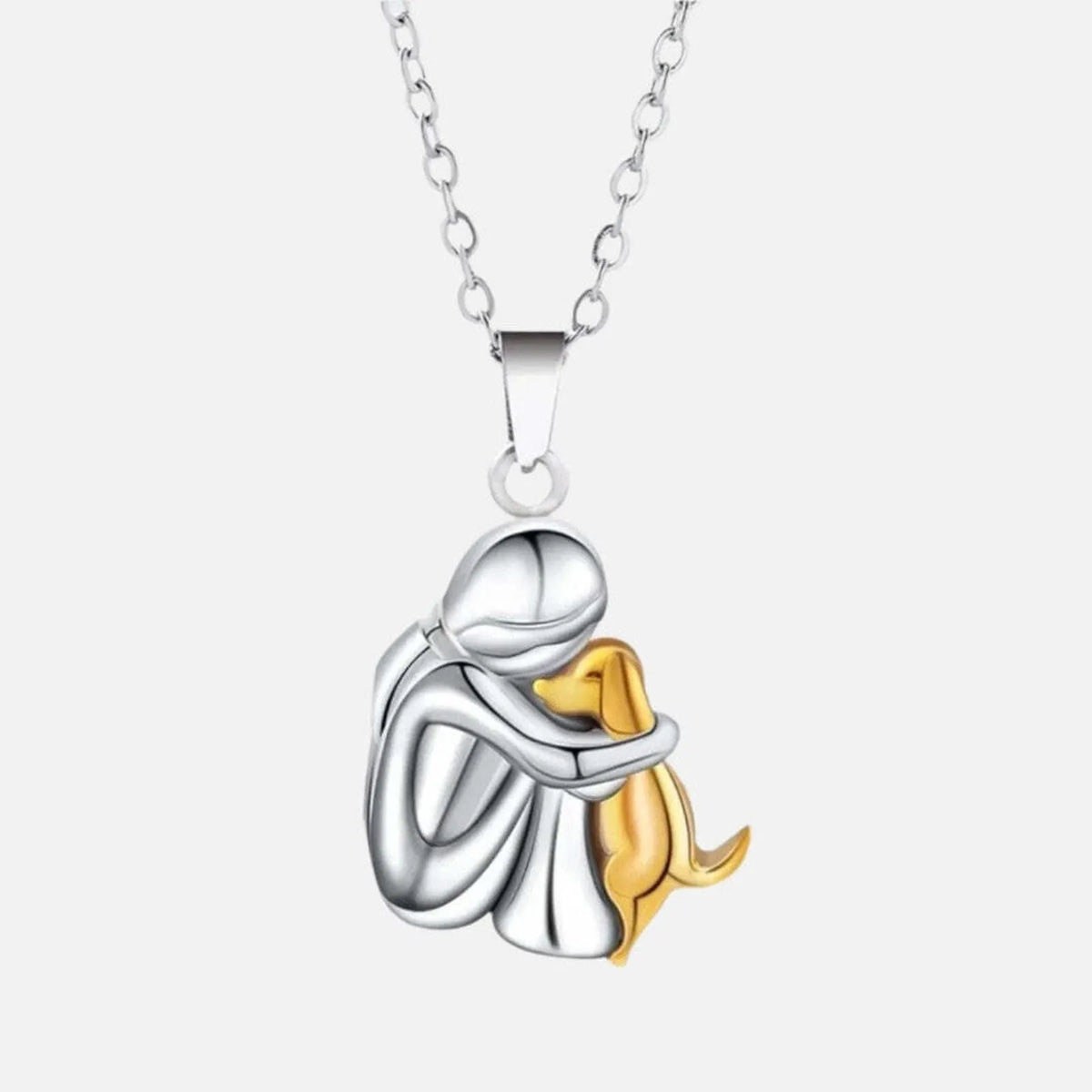 Women's Dog Hug Pendant Necklace with Two-Tone Finish