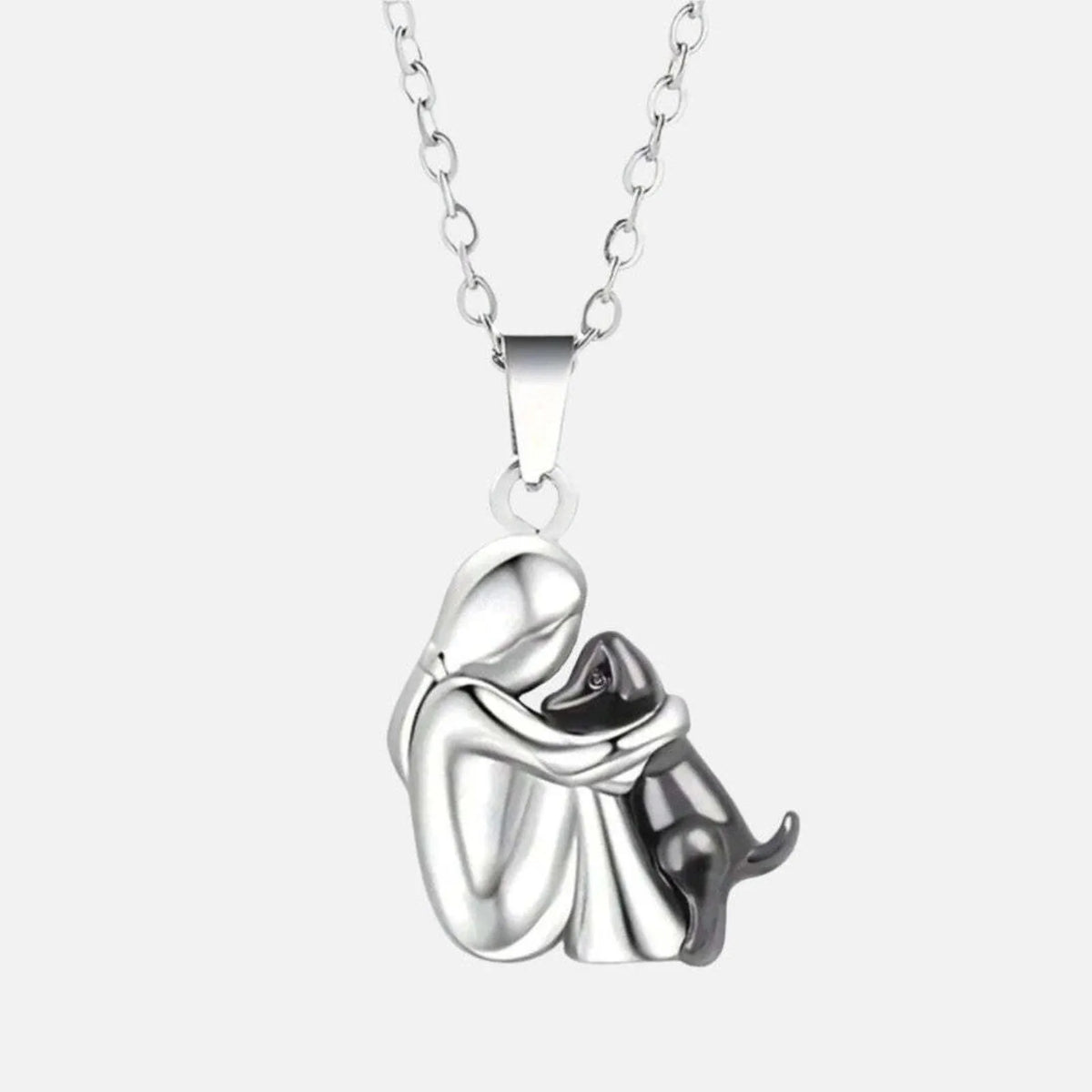 Women's Dog Hug Pendant Necklace with Two-Tone Finish