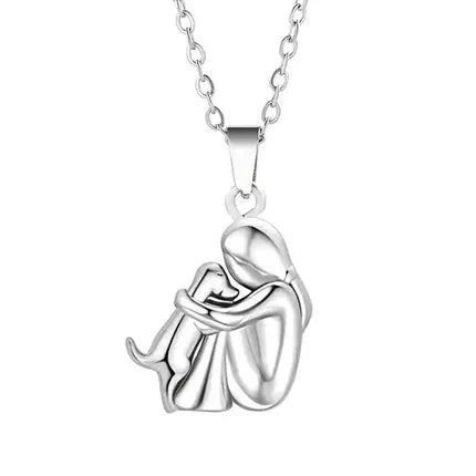 Women's Dog Hug Pendant Necklace with Two-Tone Finish