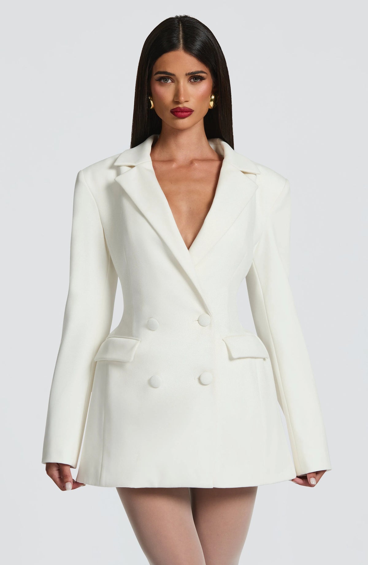 Women's Double-Breasted Mini Blazer Dress with Notch Lapels