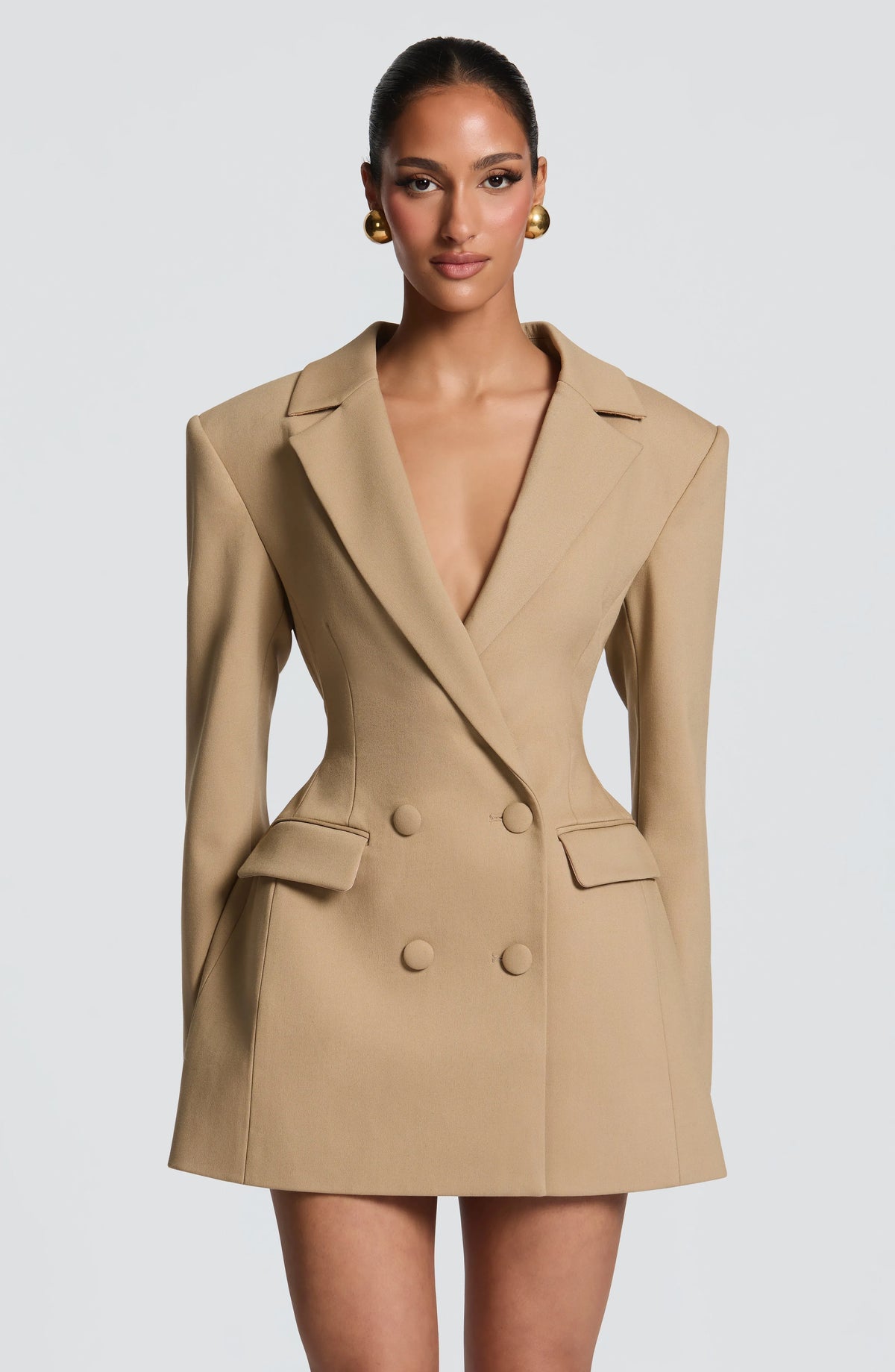 Women's Double-Breasted Mini Blazer Dress with Notch Lapels