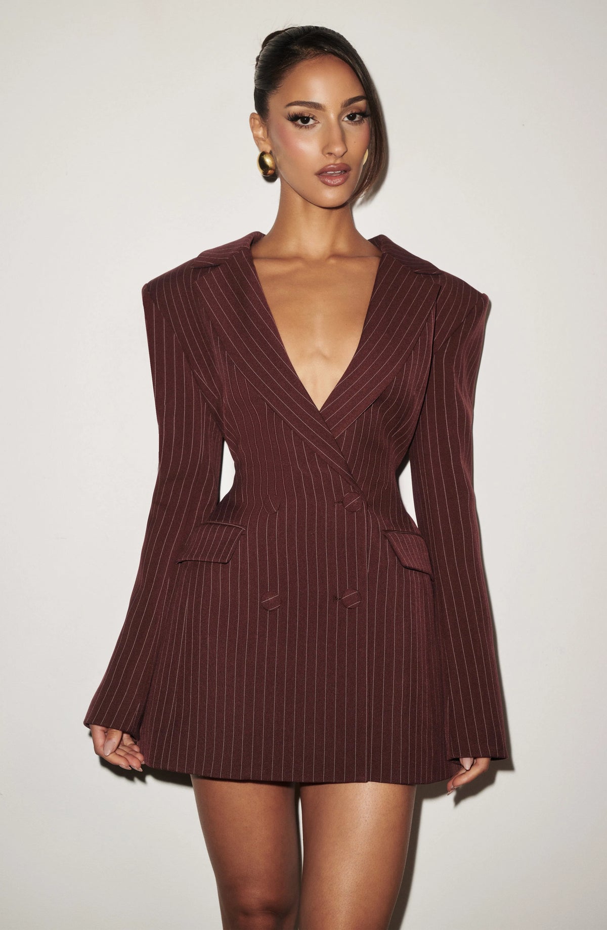 Women's Double-Breasted Mini Blazer Dress with Notch Lapels