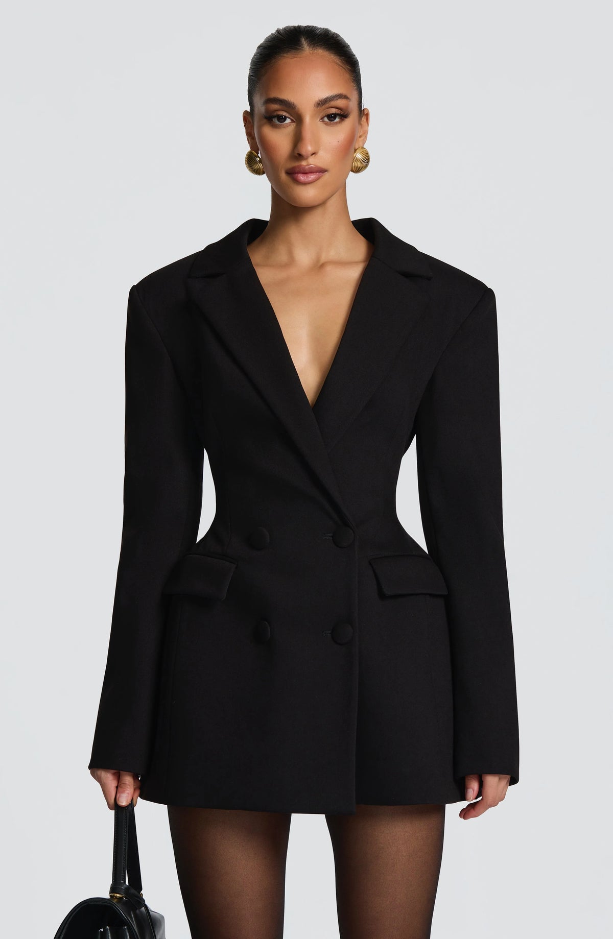Women's Double-Breasted Mini Blazer Dress with Notch Lapels