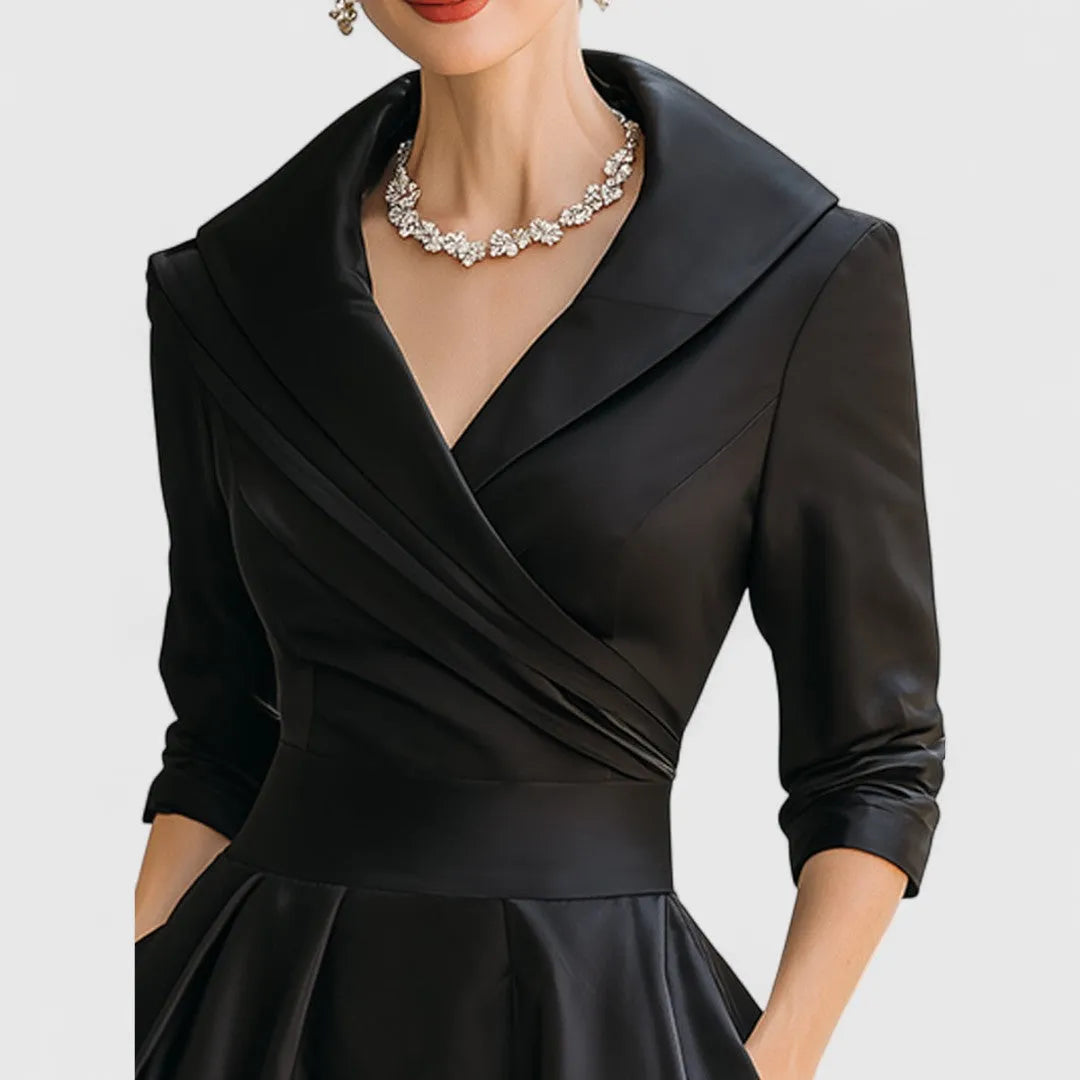 Women's Elegant A-Line Midi Dress with Wrap Bodice