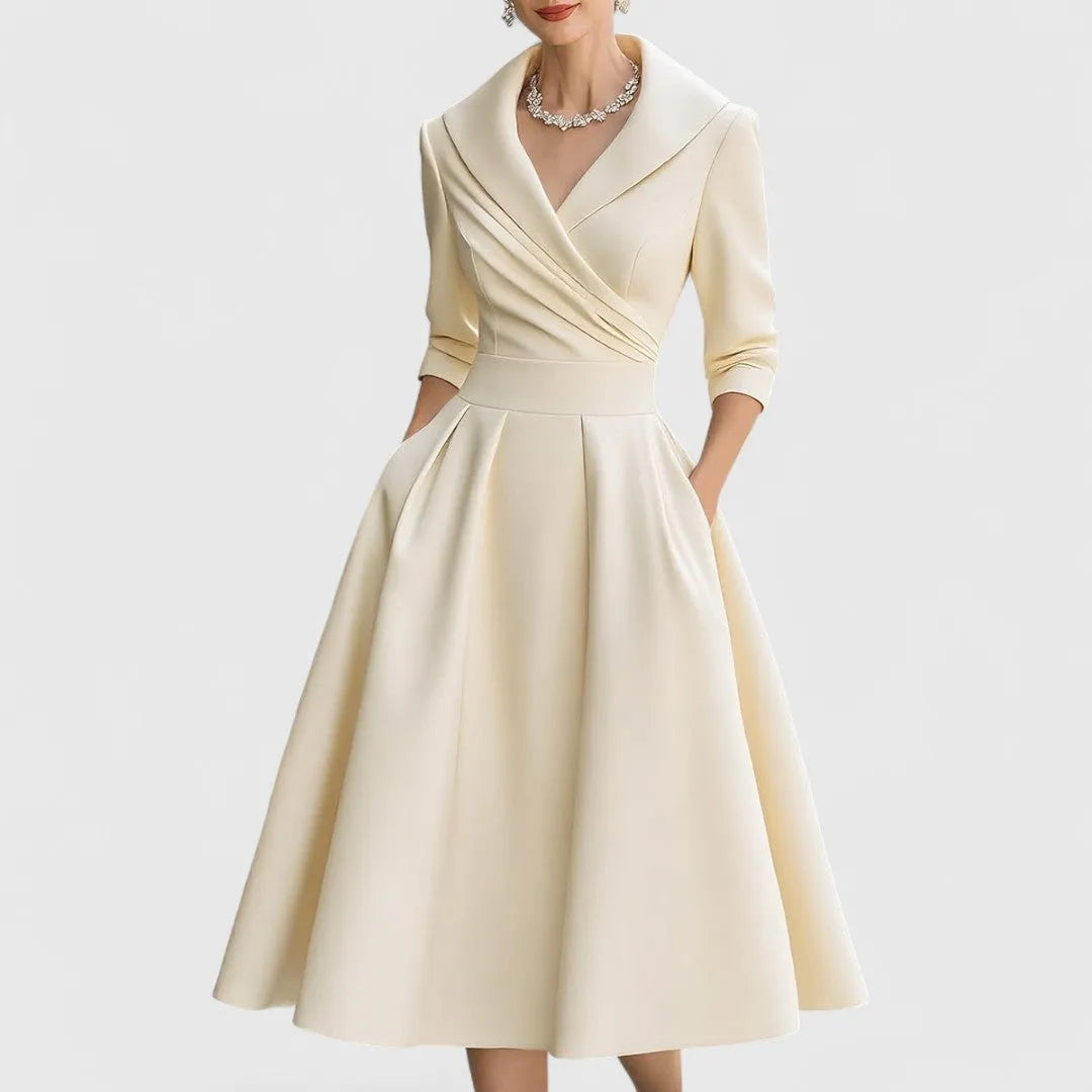 Women's Elegant A-Line Midi Dress with Wrap Bodice