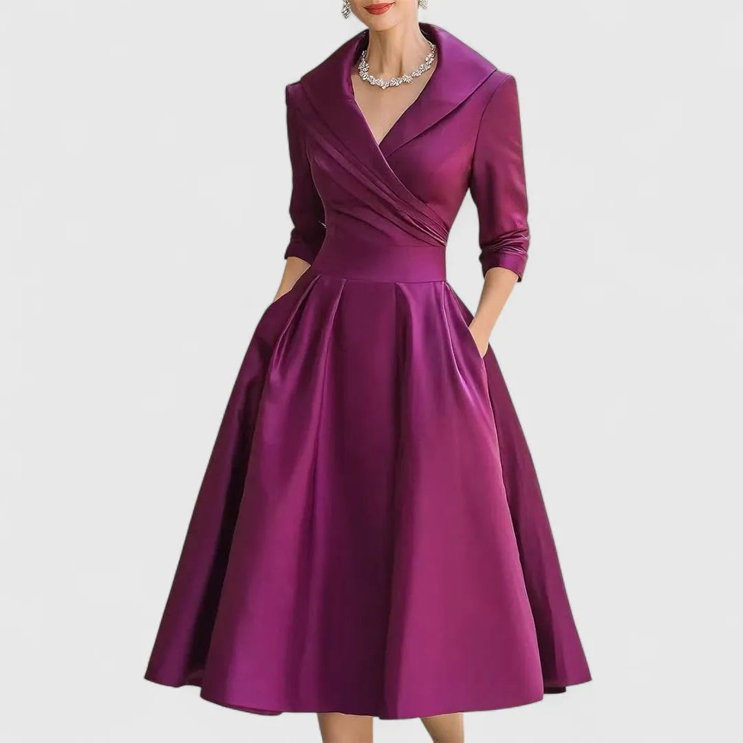Women's Elegant A-Line Midi Dress with Wrap Bodice
