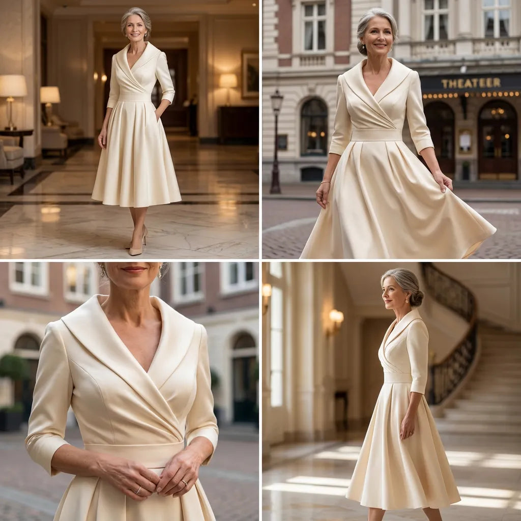 Women's Elegant A-Line Midi Dress with Wrap Bodice