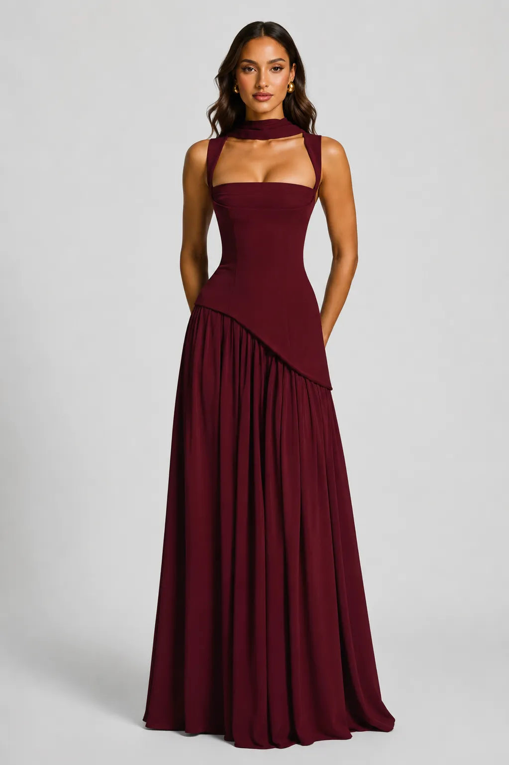 Women's Elegant Draped Satin-Effect Maxi Dress