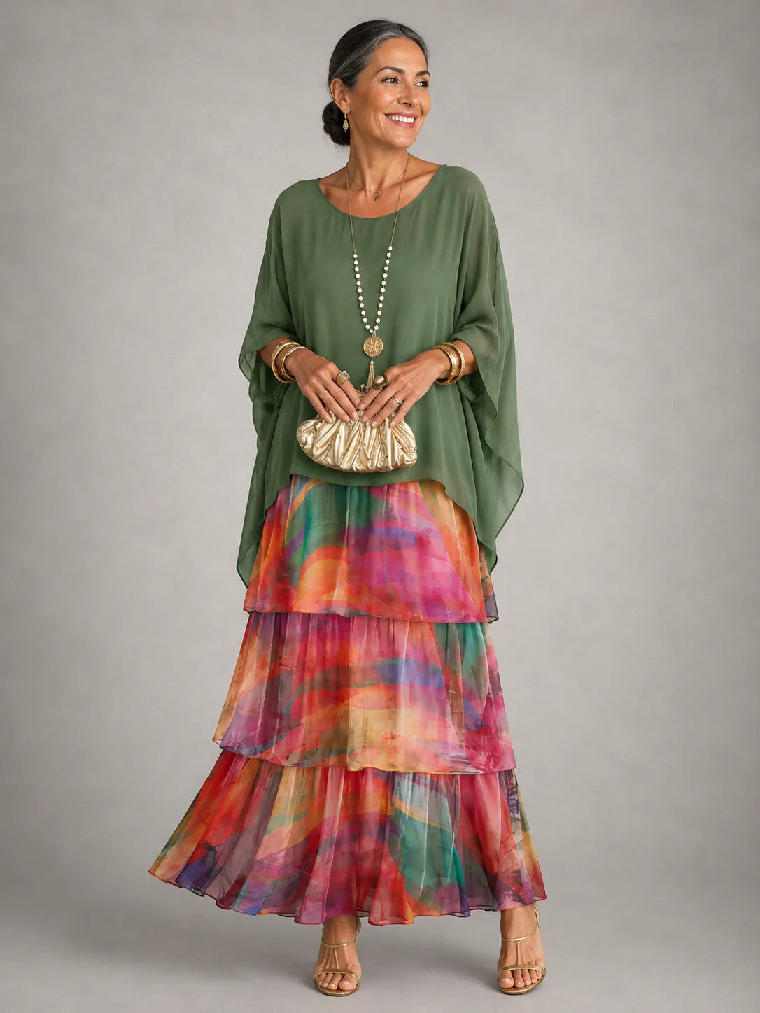 Women's Elegant Flowy Tiered Maxi Dress