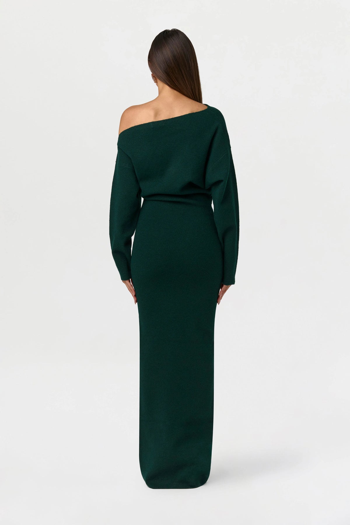 Women's Elegant Knit Maxi Dress with Off-Shoulder Neckline