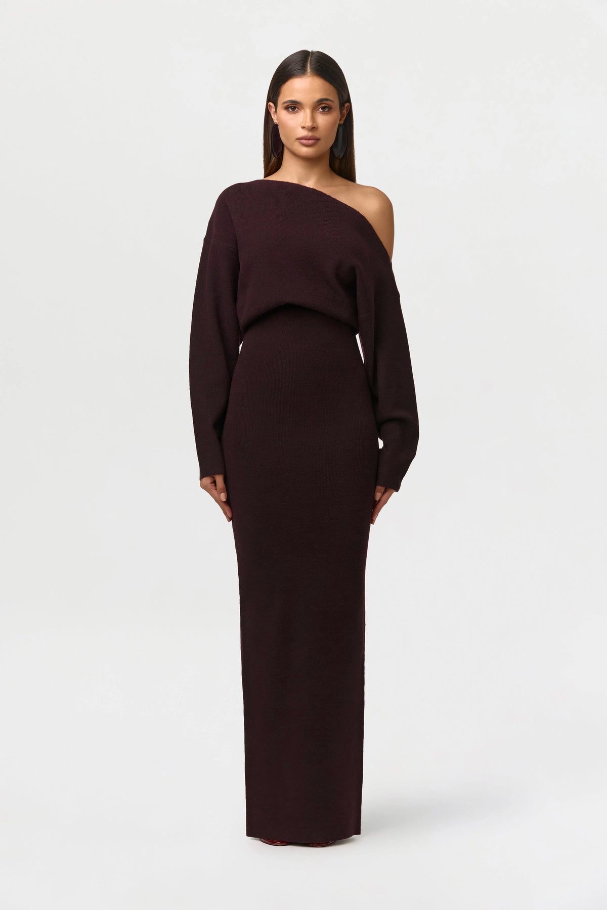 Women's Elegant Knit Maxi Dress with Off-Shoulder Neckline