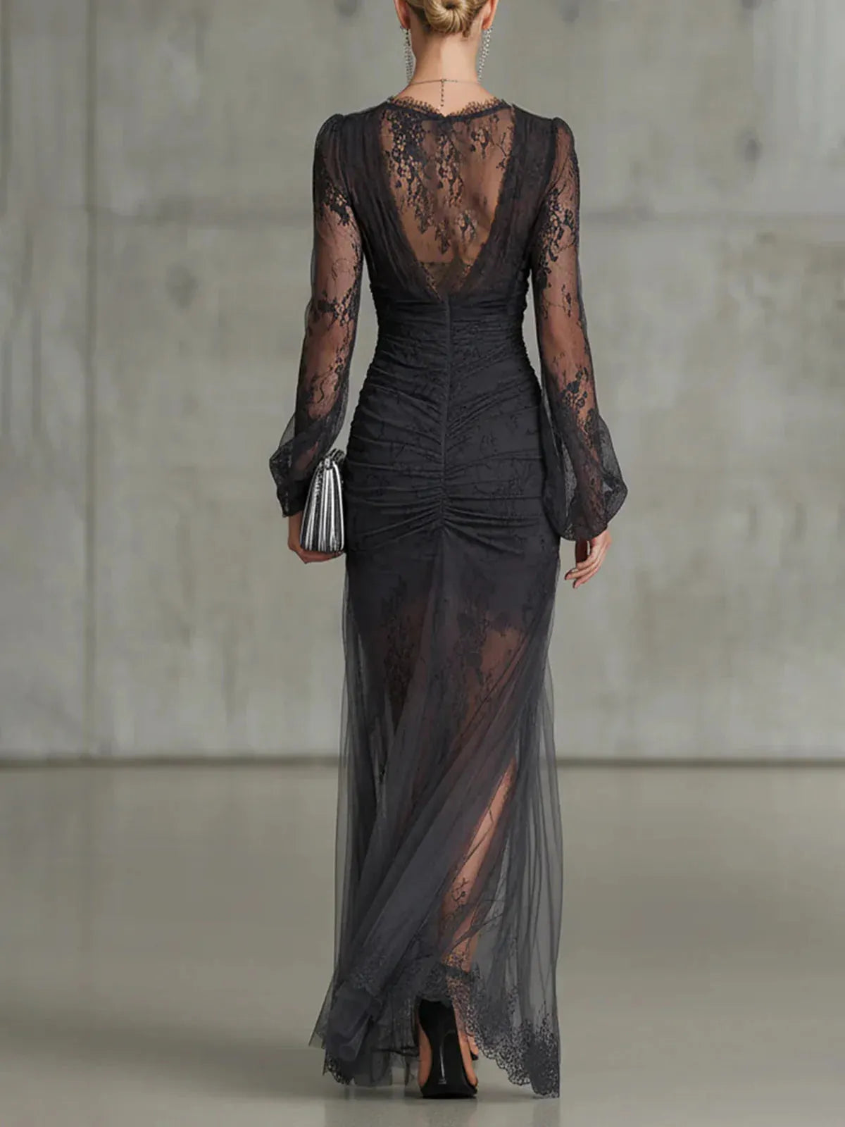 Women's Elegant Lace Maxi Dress with V-Neck and Slit