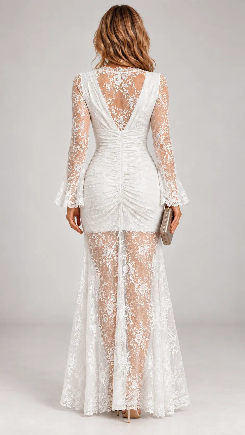 Women's Elegant Lace Maxi Dress with V-Neck and Slit