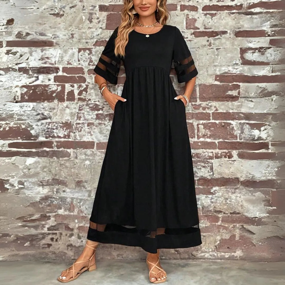 Women's Elegant Tummy Flattering Dress with High Waistline
