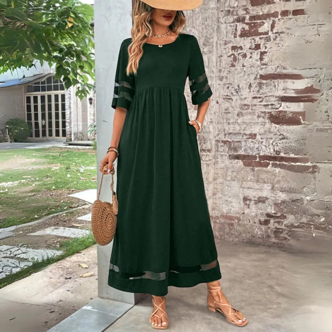 Women's Elegant Tummy Flattering Dress with High Waistline