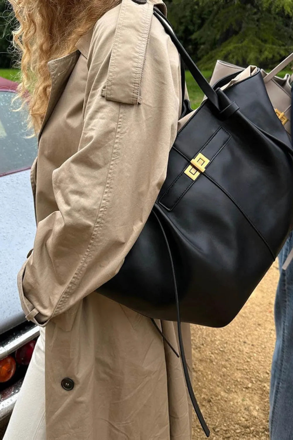 Women's Everyday Leather Tote Bag with Front Closure