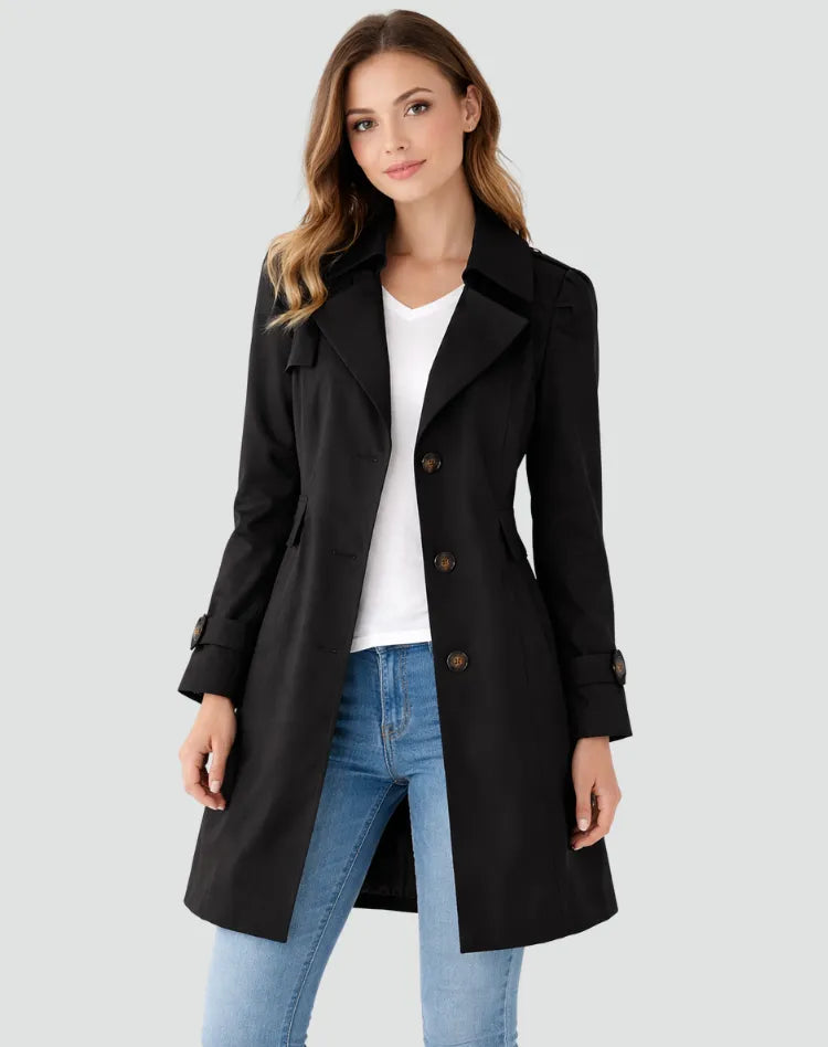 Women's Fitted Mid-Length Lapel Trench Coat
