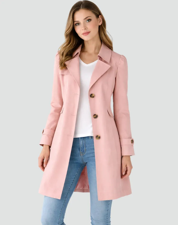 Women's Fitted Mid-Length Lapel Trench Coat
