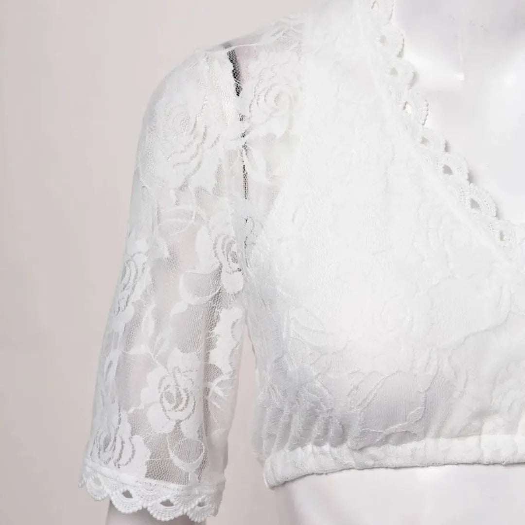 Women's Floral Lace V-Neck Crop Dirndl Blouse