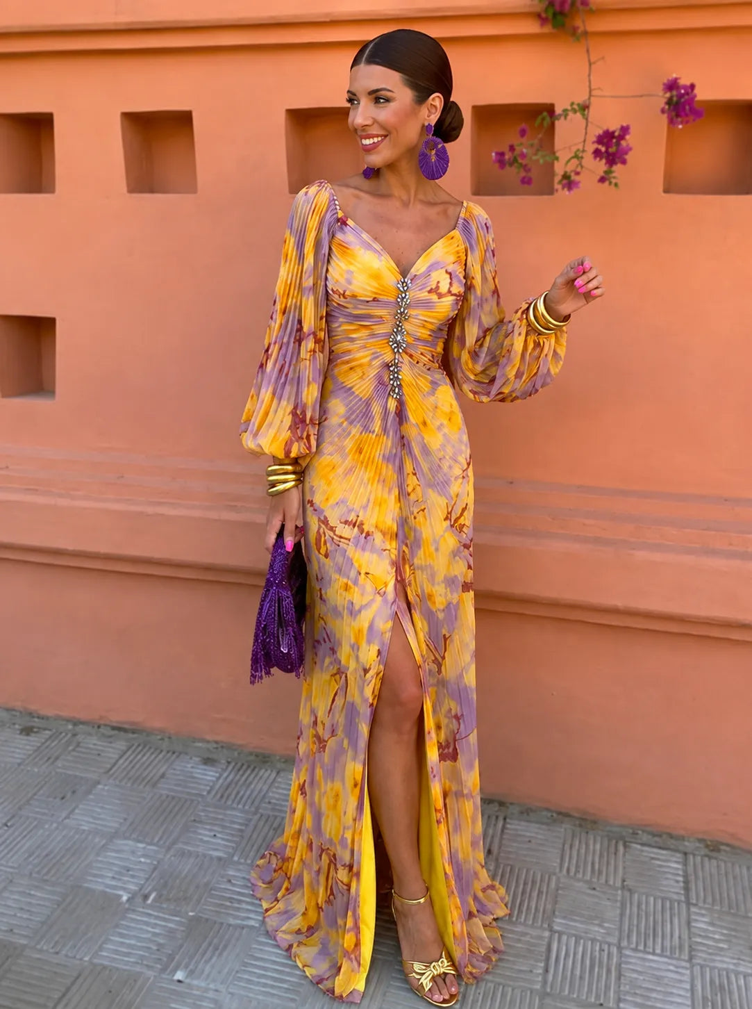 Women's Floral Maxi Dress with Off-Shoulder Neckline