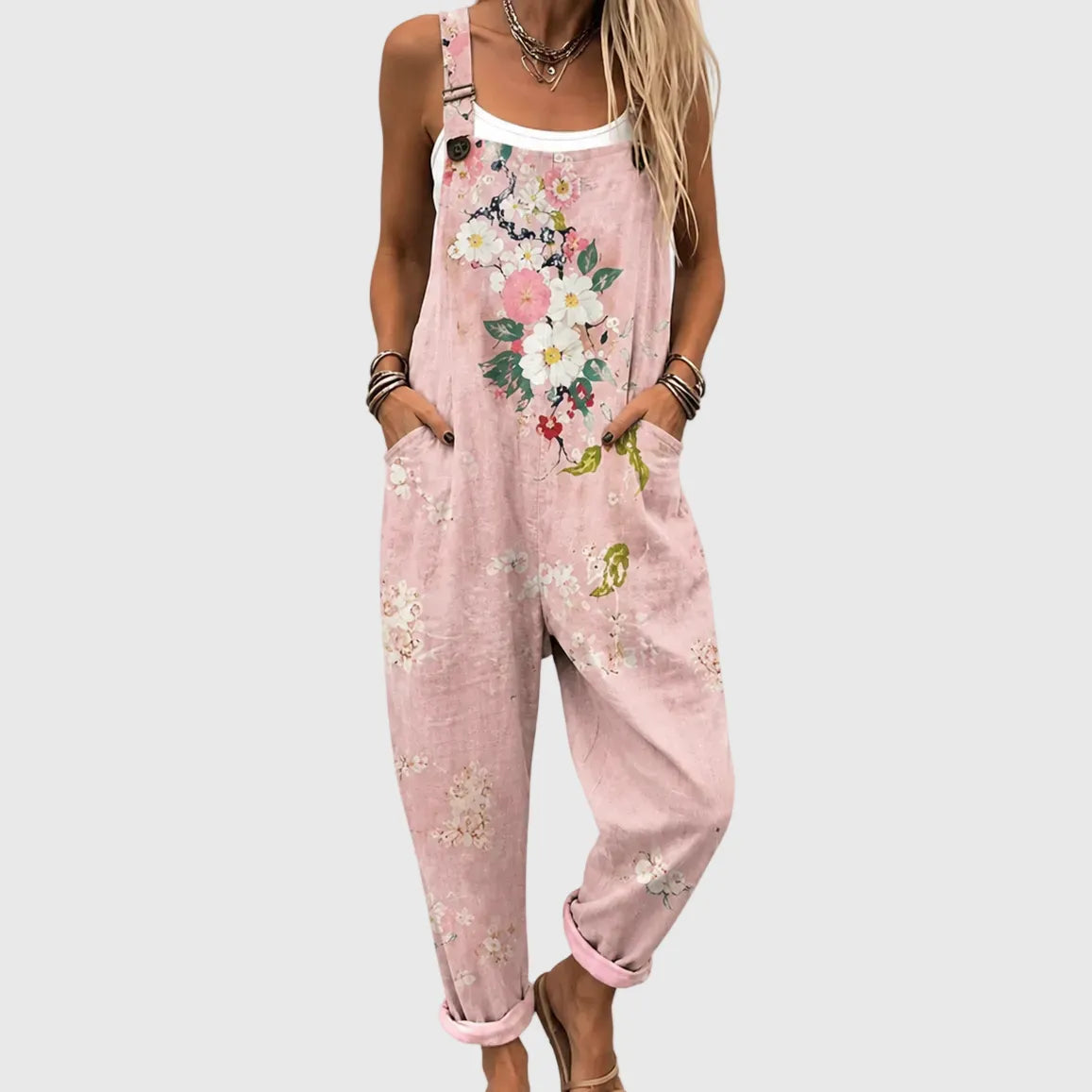 Women's Floral Print Dungarees with Adjustable Straps