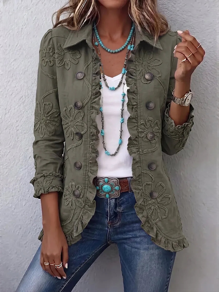 Women's Floral Print Jacket with Ruffle Hem