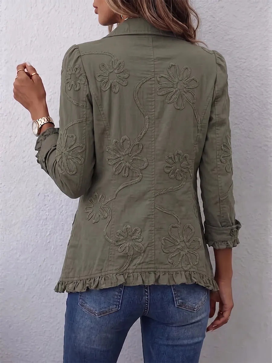 Women's Floral Print Jacket with Ruffle Hem