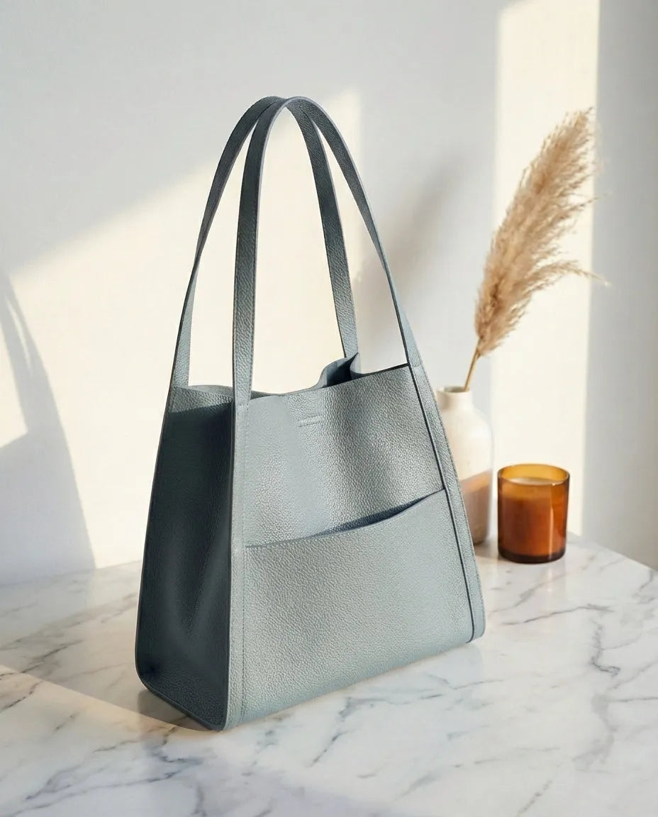 Women's Full-Grain Leather Tote Bag with Shoulder Straps