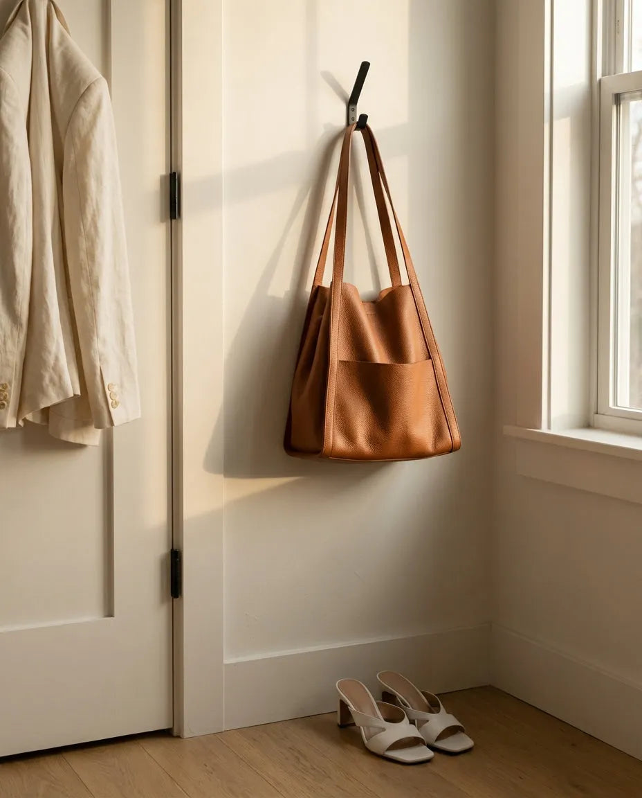 Women's Full-Grain Leather Tote Bag with Shoulder Straps