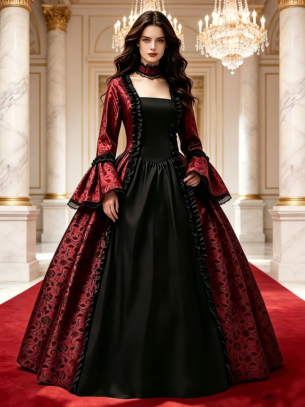 Women's Gothic Vampire Costume Dress with Flared Sleeves