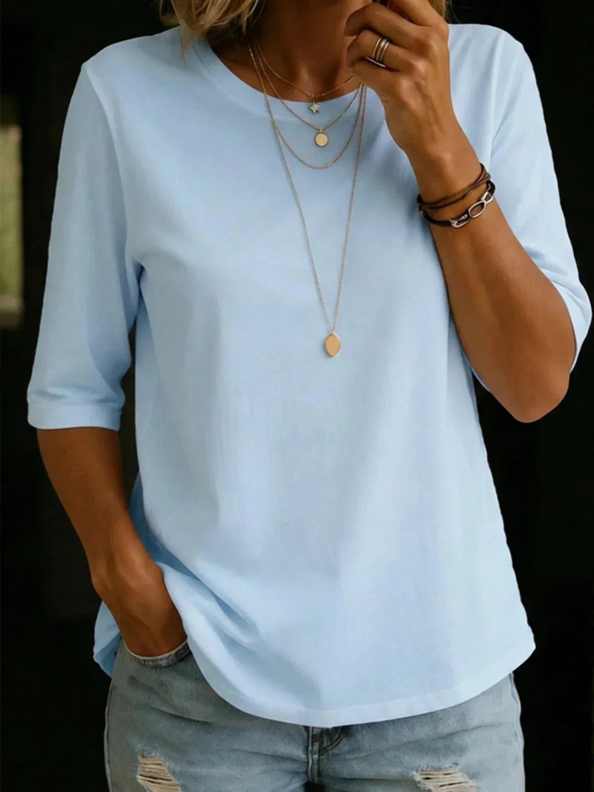 Women's Half-Sleeve Crew Neck T-Shirt with Relaxed Fit