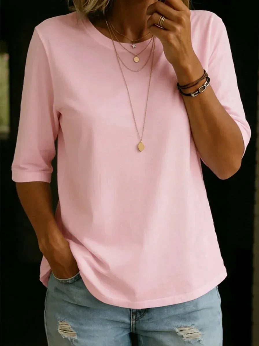 Women's Half-Sleeve Crew Neck T-Shirt with Relaxed Fit