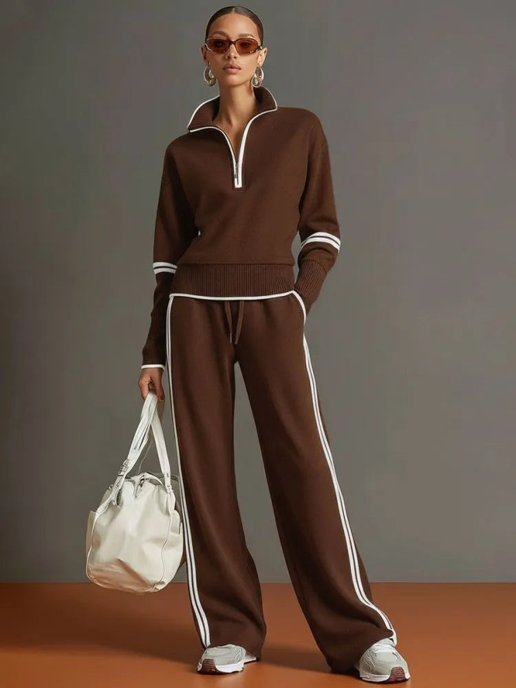 Women's Half-Zip Wide-Leg Stretch Lounge Set