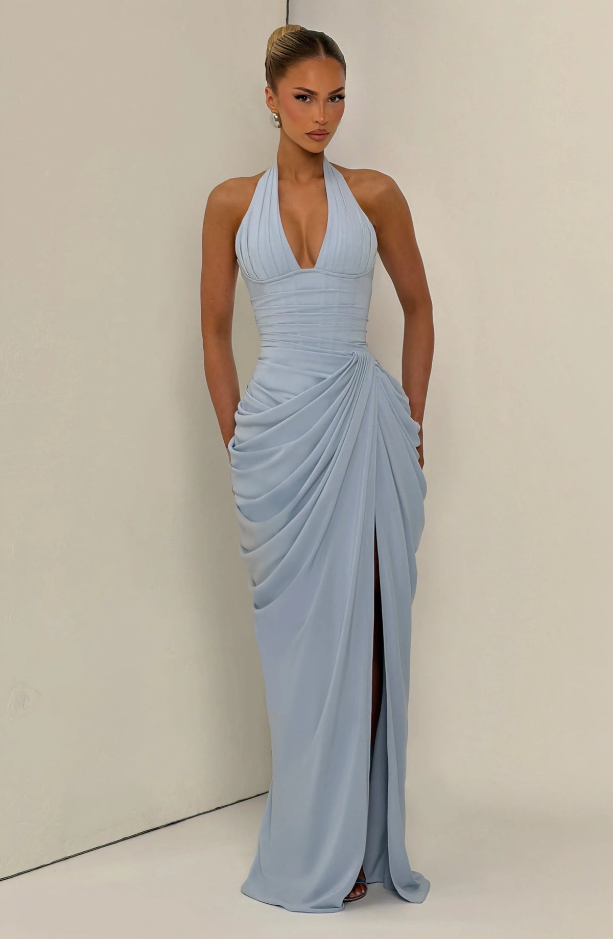 Women's Halter Neck Chiffon Maxi Dress with Slit