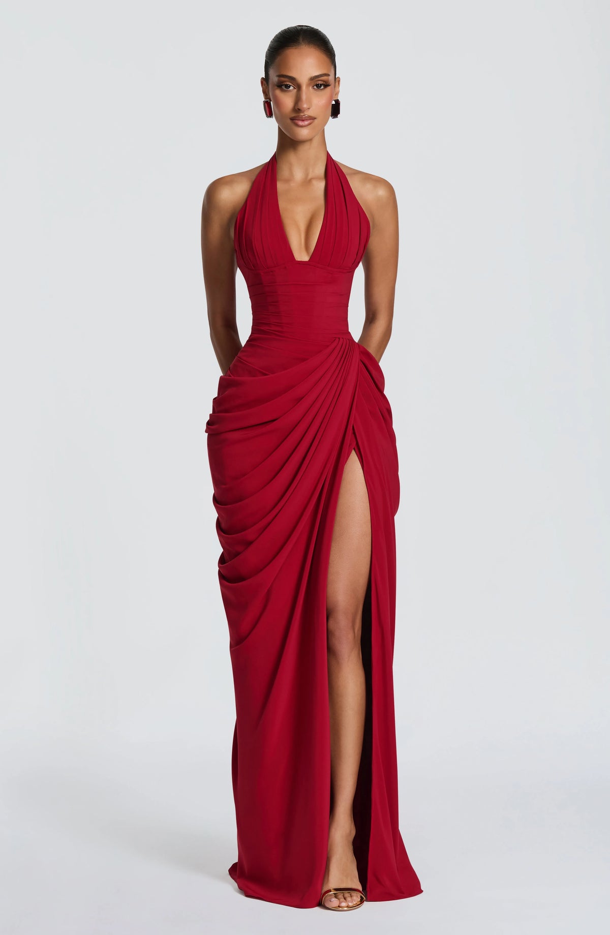 Women's Halter Neck Chiffon Maxi Dress with Slit