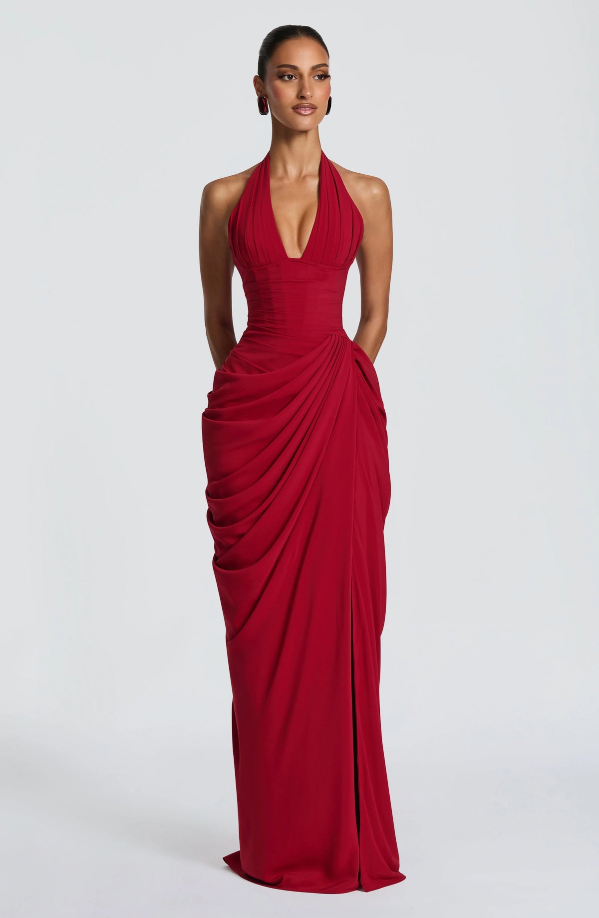 Women's Halter Neck Chiffon Maxi Dress with Slit