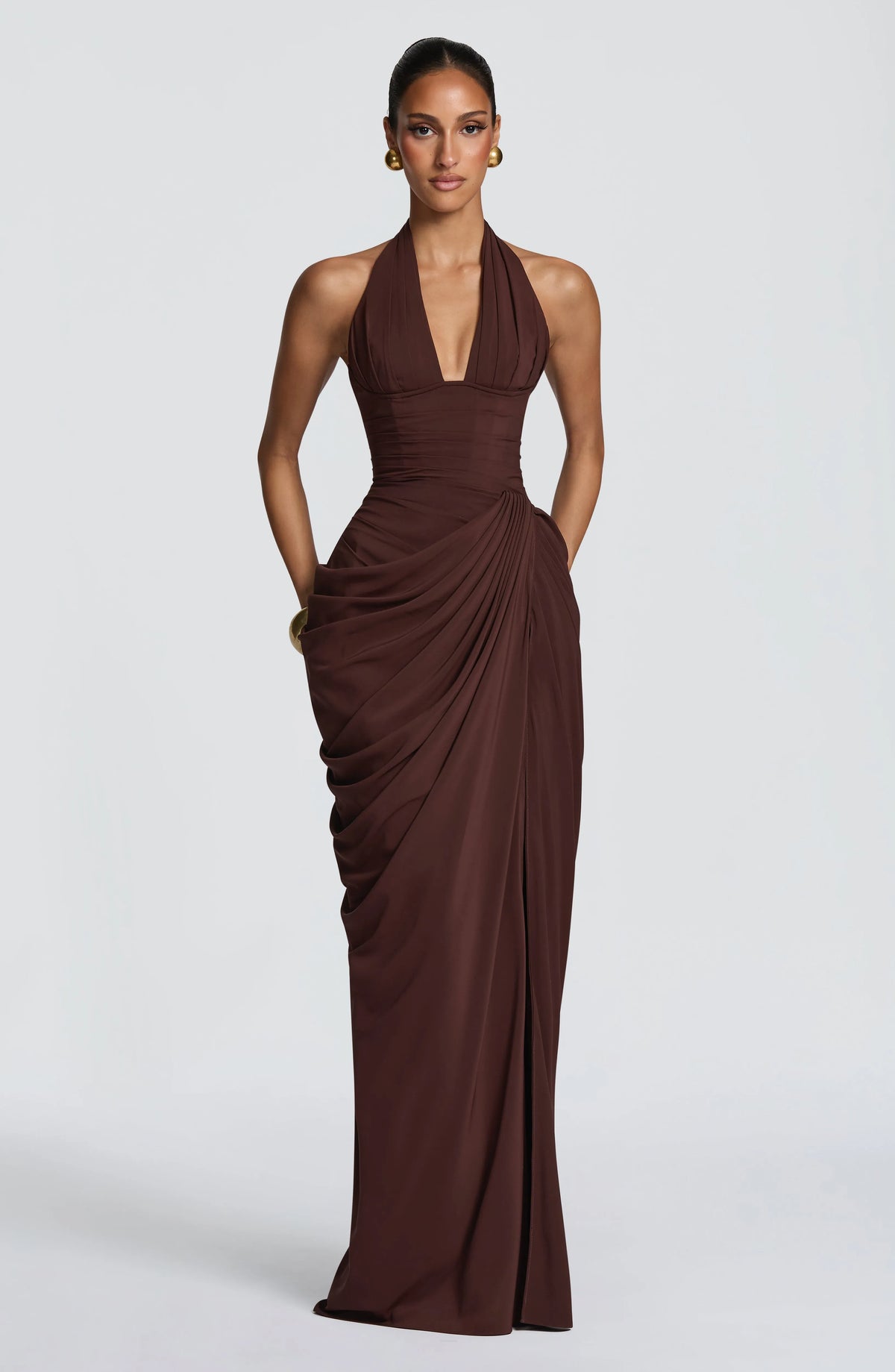 Women's Halter Neck Chiffon Maxi Dress with Slit