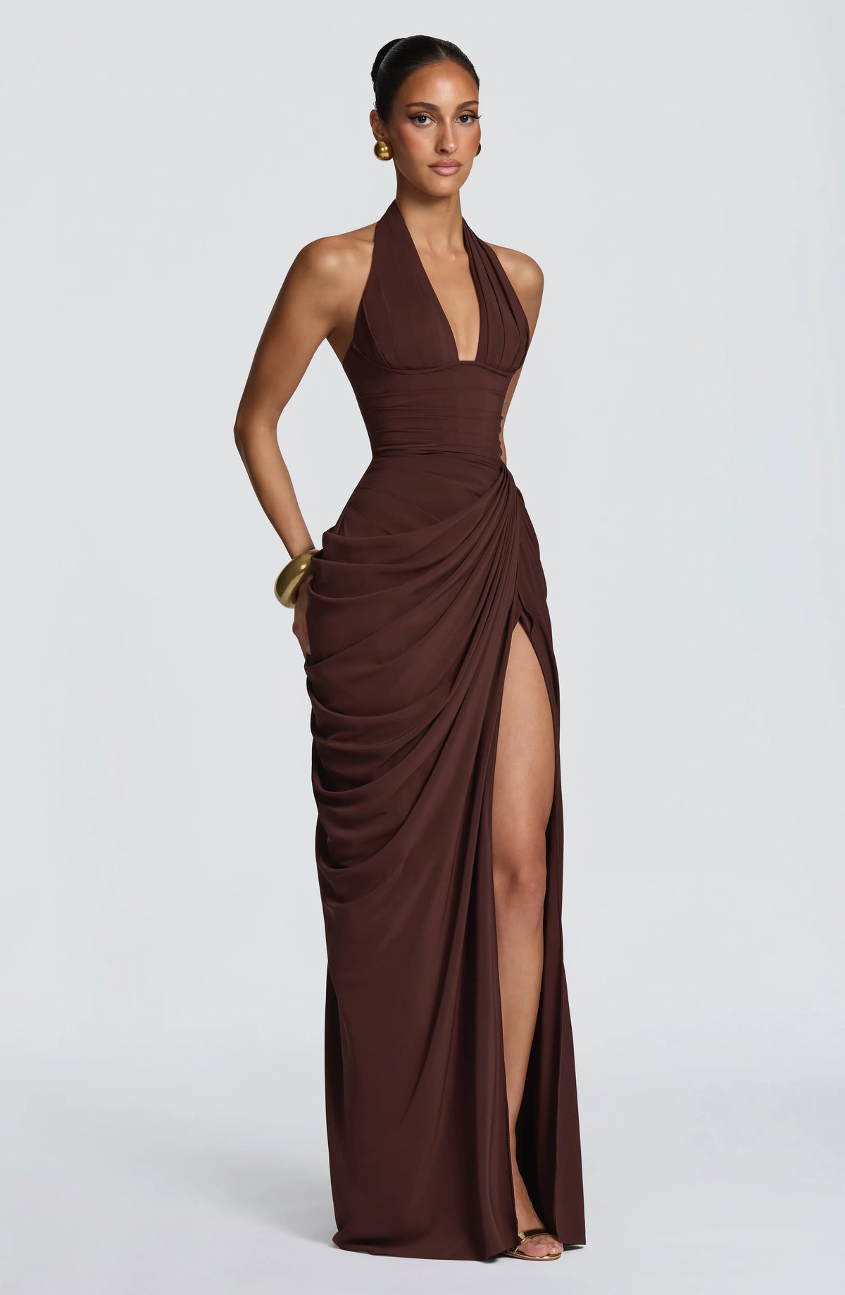 Women's Halter Neck Chiffon Maxi Dress with Slit