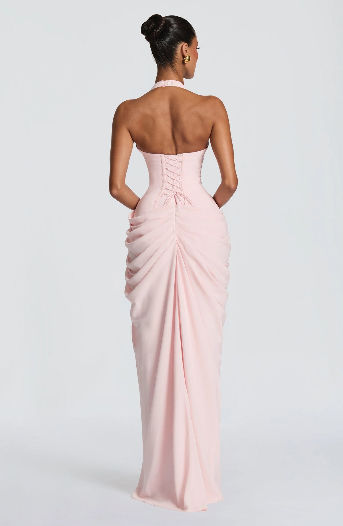 Women's Halter Neck Corset Maxi Dress with Chiffon Skirt
