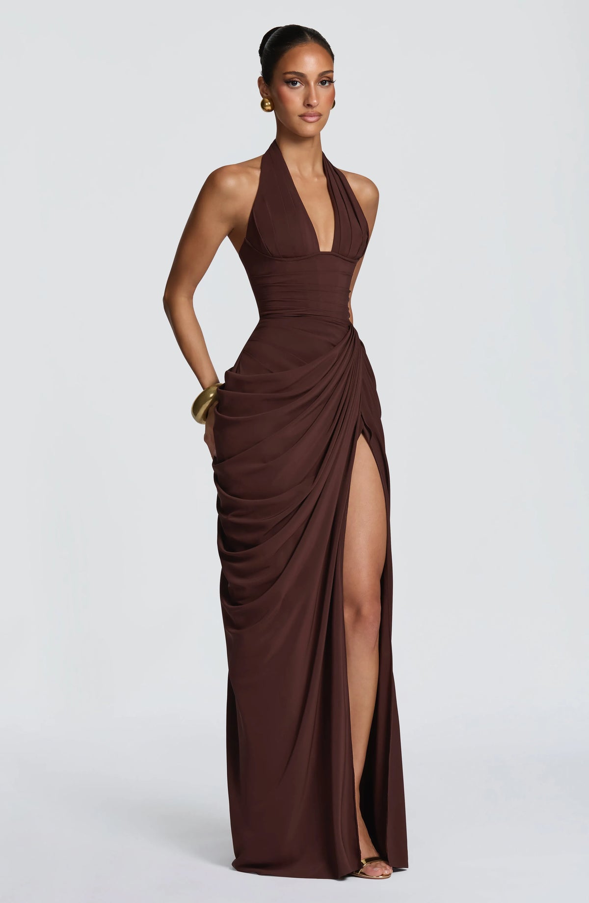 Women's Halter Neck Corset Maxi Dress with Chiffon Skirt