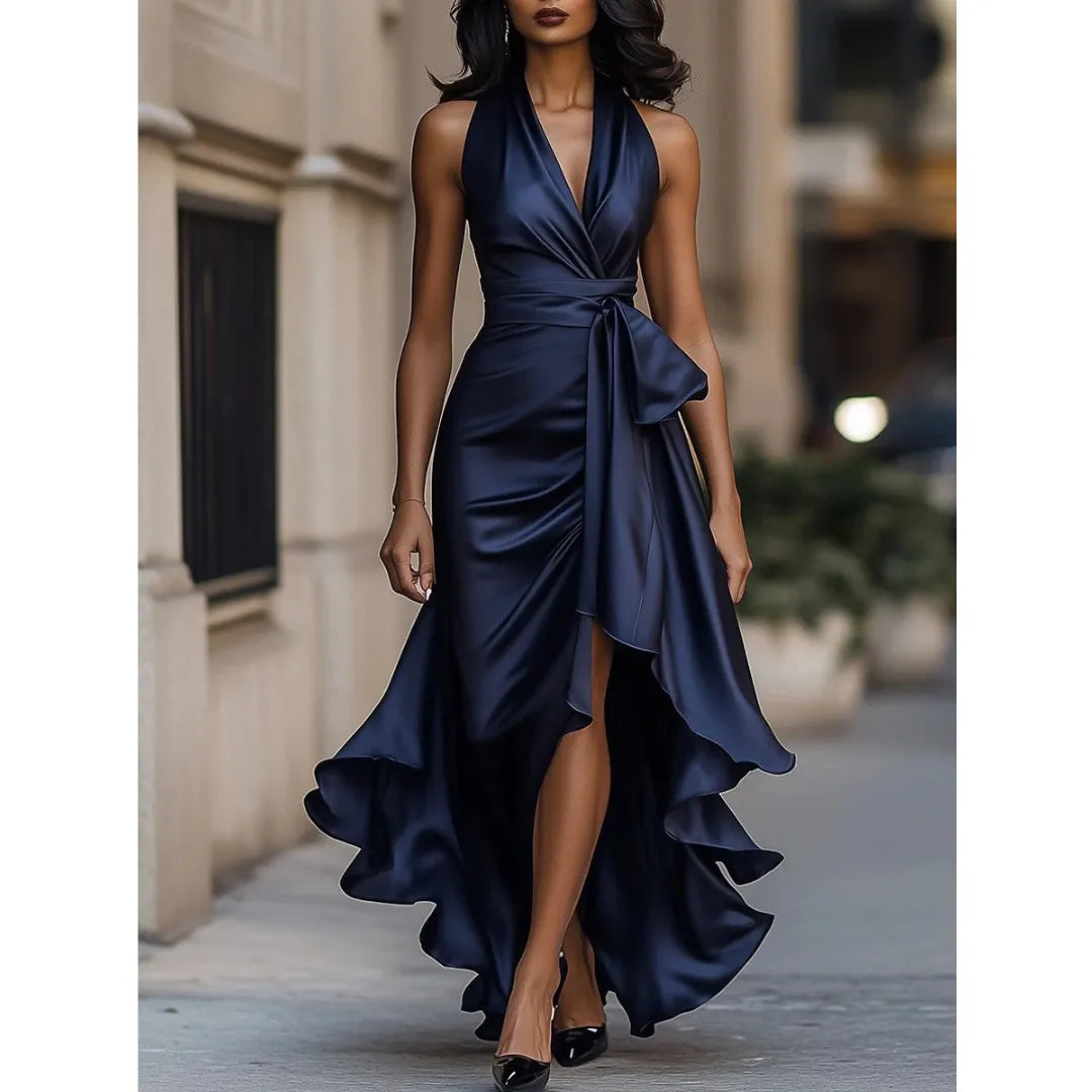 Women's Halter Neck Ruffle Maxi Dress