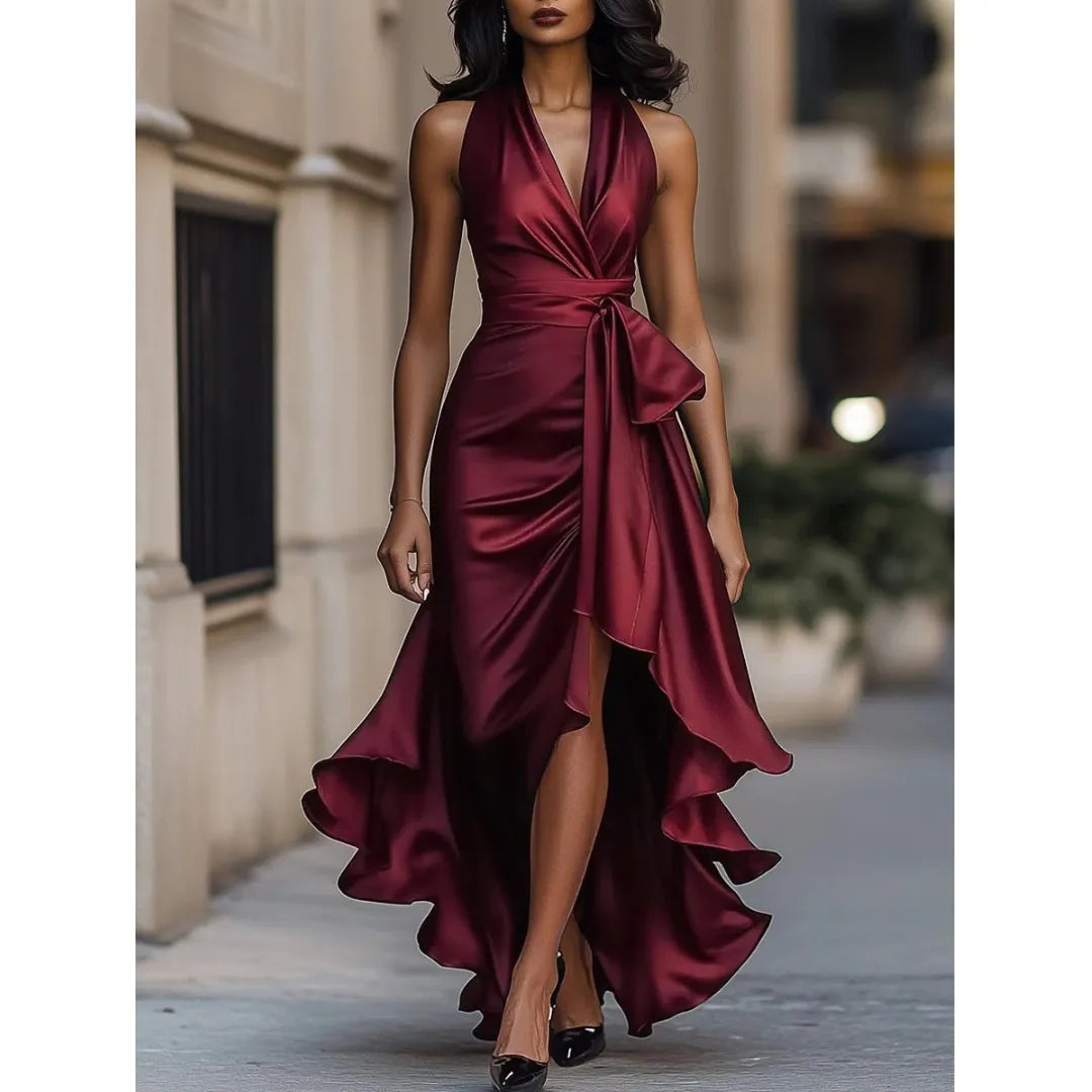 Women's Halter Neck Ruffle Maxi Dress