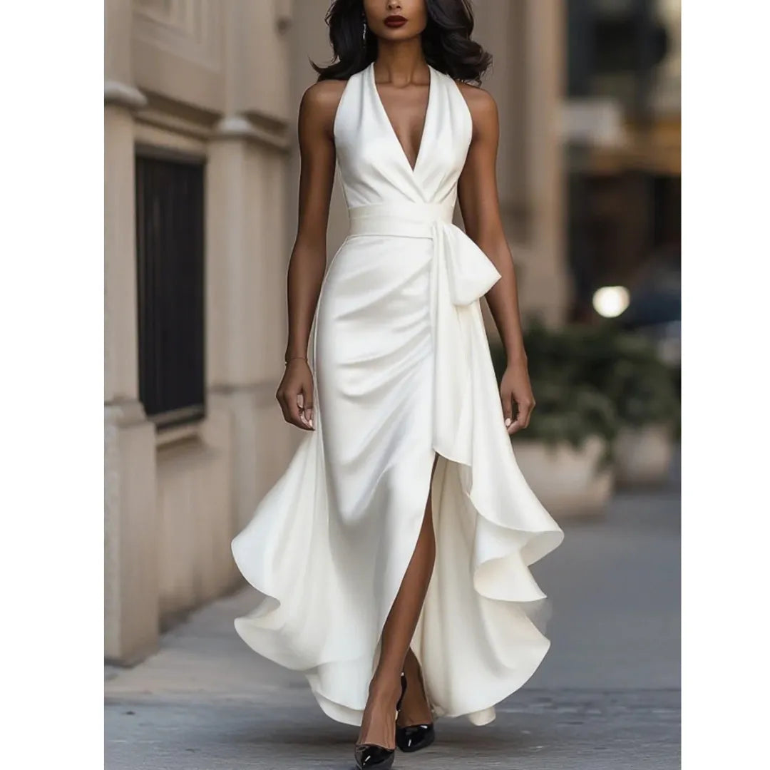 Women's Halter Neck Ruffle Maxi Dress