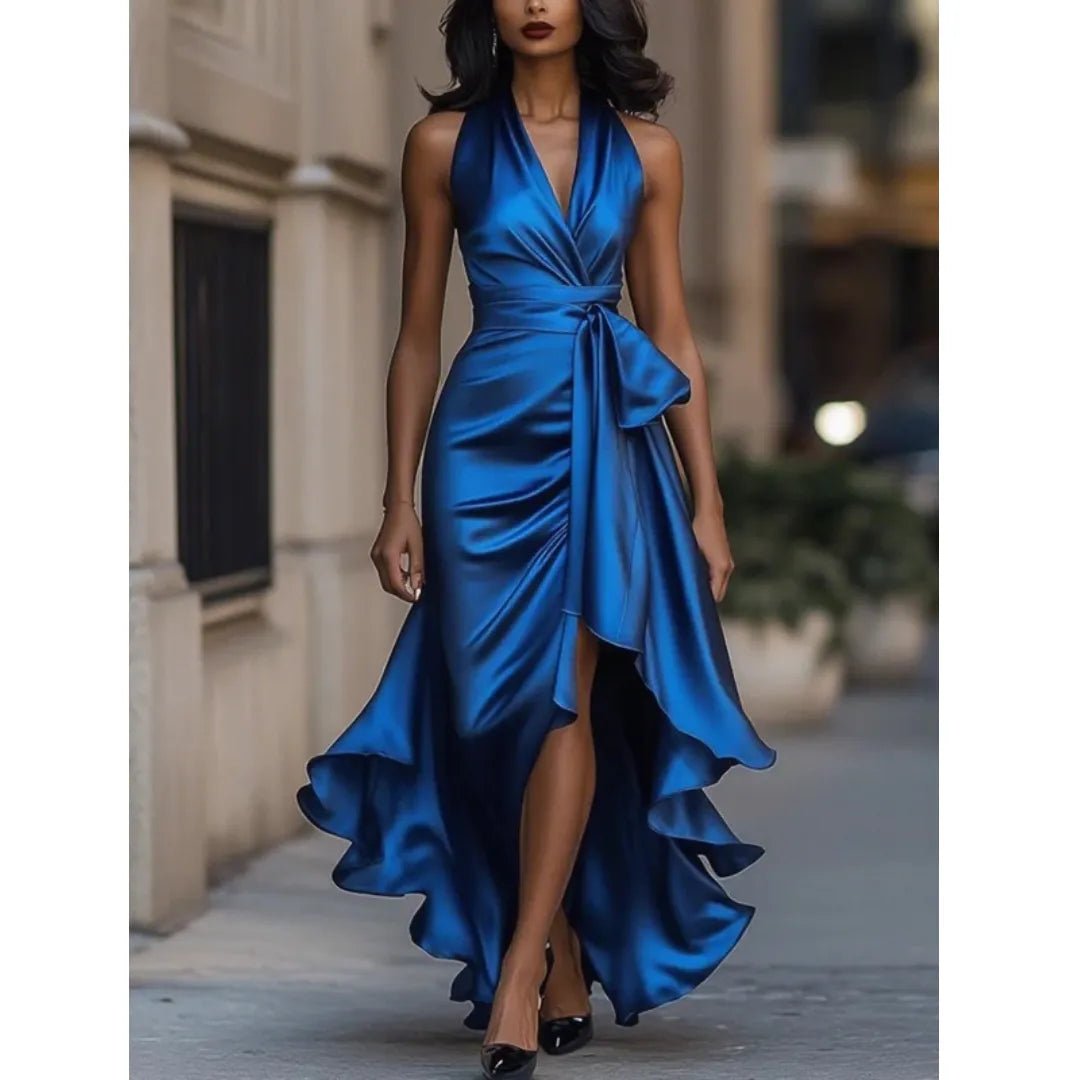 Women's Halter Neck Ruffle Maxi Dress