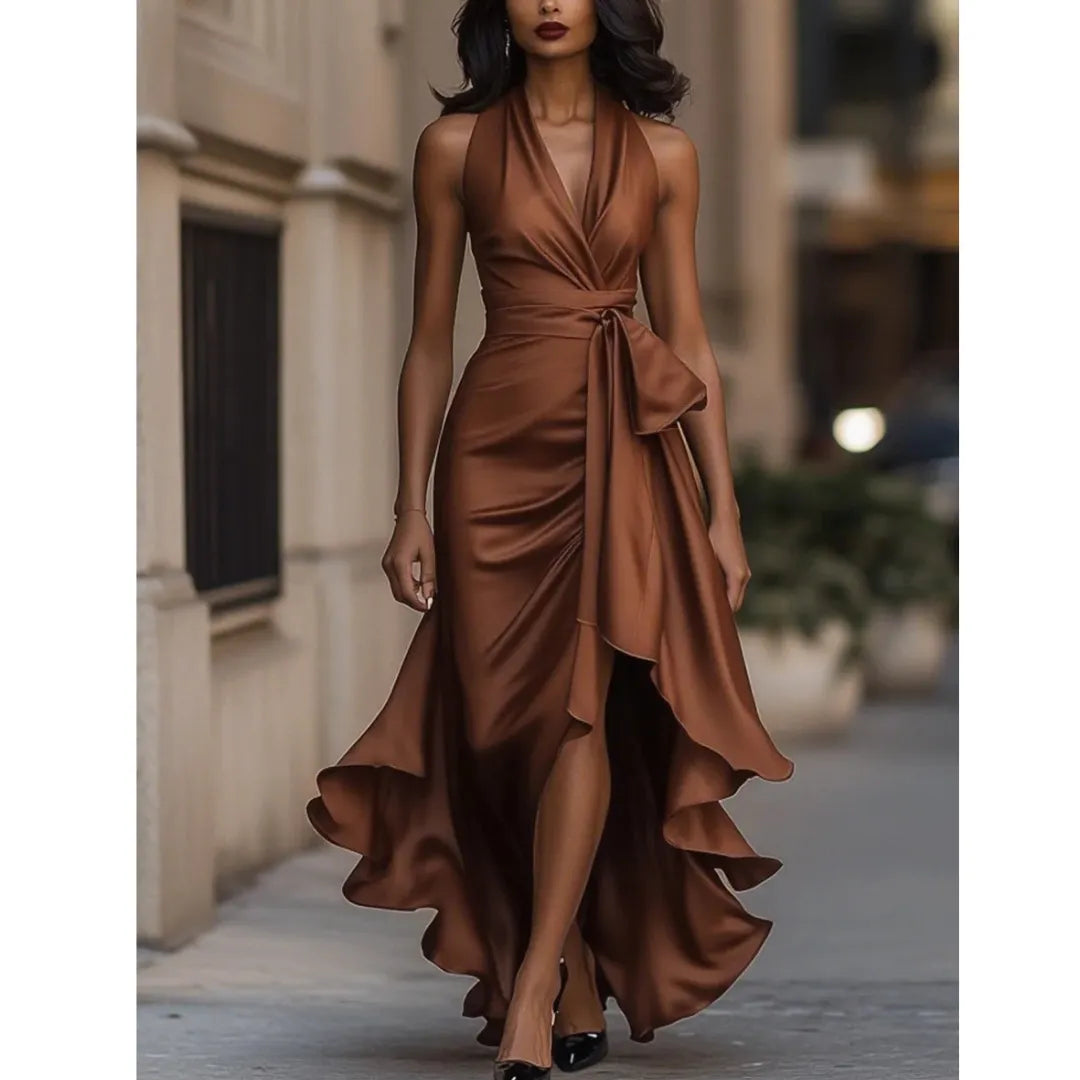 Women's Halter Neck Ruffle Maxi Dress