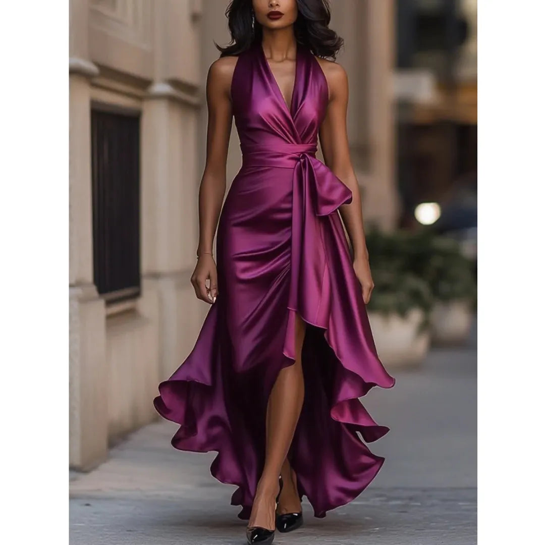 Women's Halter Neck Ruffle Maxi Dress