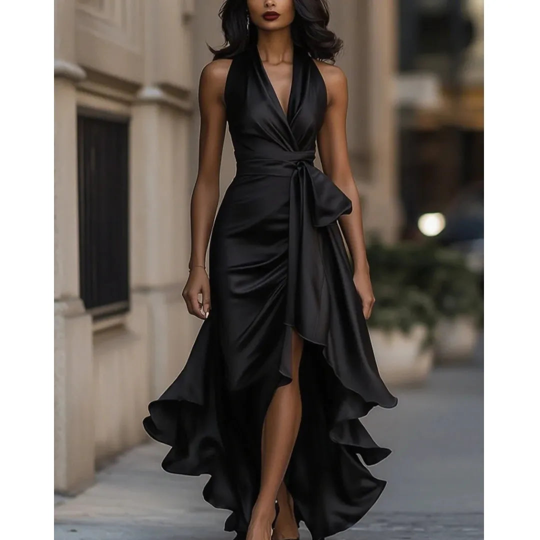 Women's Halter Neck Ruffle Maxi Dress