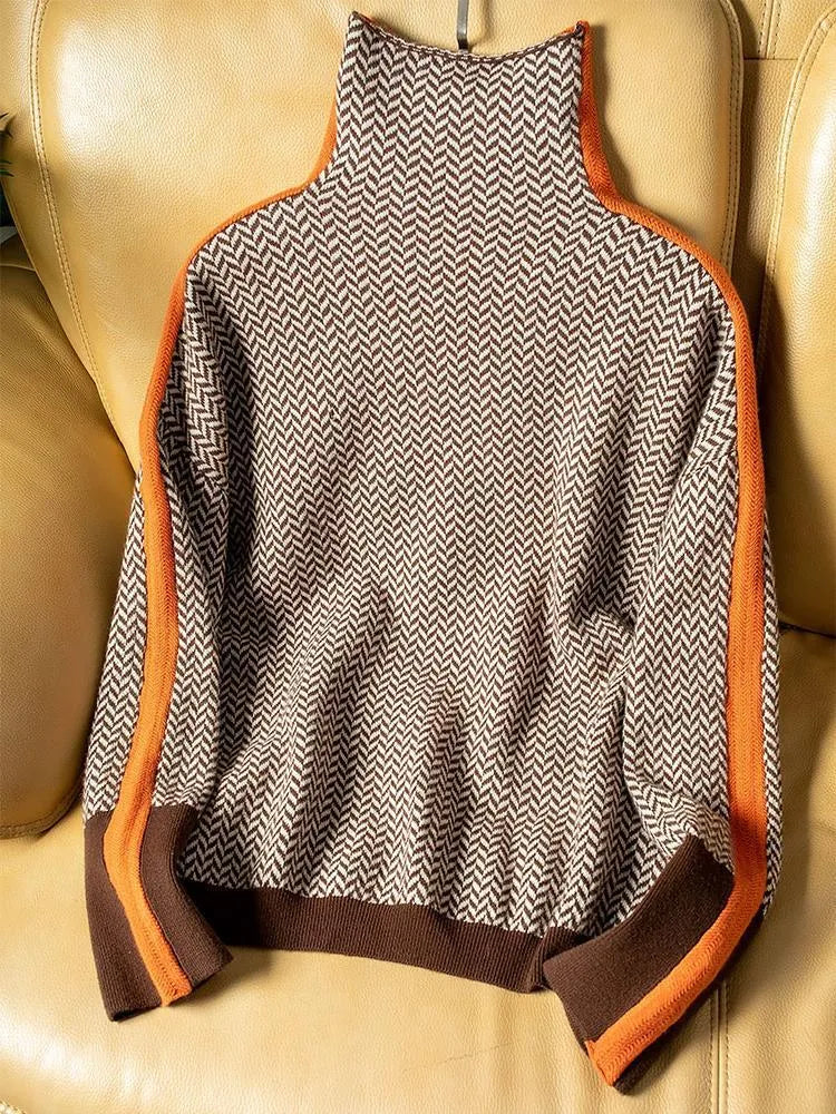 Women's High-Neck Patterned Sweater